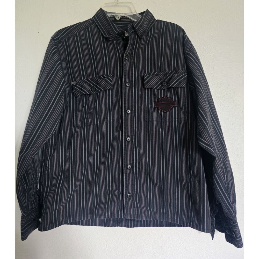 Harley Davidson Gray Long Sleeve Button‎ Down Shirt For Men Size M